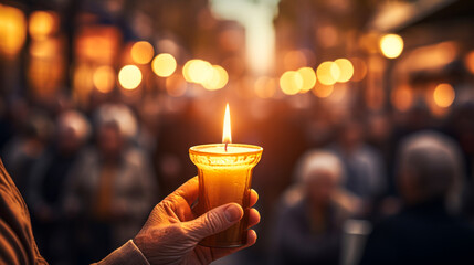 Honoring Memories: Candlelight Commemoration in a Crowd - obrazy, fototapety, plakaty