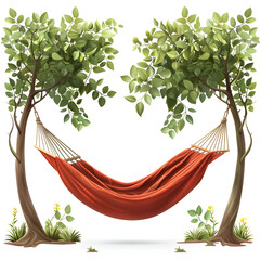 Hammock between trees isolated on white background, simple style, png

