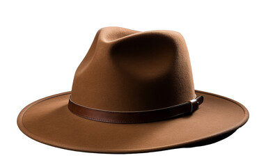 A stylish brown hat accented with a ribbon around the brim