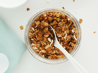 Home made granola in glass jar