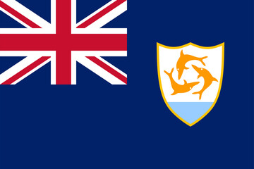 Flag of Anguilla. Anguillian blue flag with dolphins and UK flag. State symbol of the overseas territory of Anguilla. - obrazy, fototapety, plakaty
