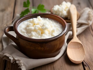 A bowl of white food with a spoon on top of it