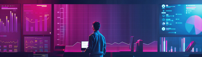 Technical data analysis to maximize a company's profits, banner, created with generative AI technology - obrazy, fototapety, plakaty