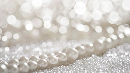 An abstract, defocused background in a luminous pearl white, with subtle, shimmering silver bokeh lights, evoking a sense of pure elegance and sophistication.