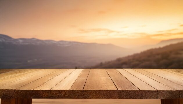 wooden table top on blur background can be used for display or montage your products high quality photo