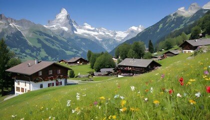 Fototapeta na wymiar An Idyllic Realistic Swiss Alps Scene Featuring S