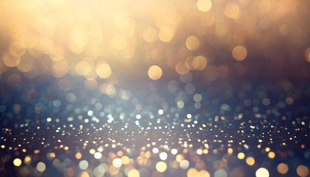 background of abstract glitter lights gold blue and black de focused banner