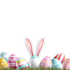 easter day background with easter eggs and bunny isolated 
