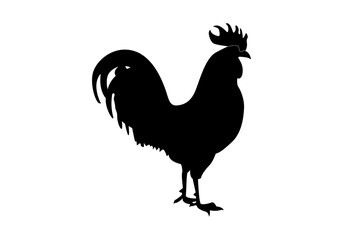 Silueta negra de un gallo o gallina en fondo blanco. © Gabrieuskal