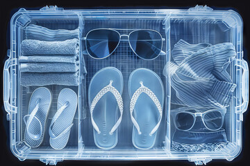 X-Ray Vision of Travel Suitcase with Summer Vacation Essentials