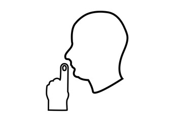 Icono de señal de silencio con cara y dedo.