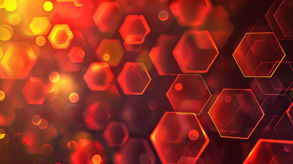 A fiery digital hexagon background, with hexagons in shades of red, orange, and yellow, creating the appearance of a dynamic, burning inferno. - obrazy, fototapety, plakaty