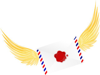 Sealed Envelope with Golden Wings with Stamp Postage with Letter Realistic