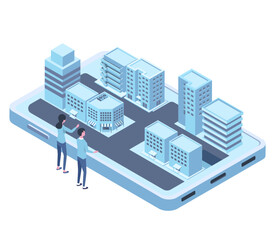Isometric view of a mobile application for map
