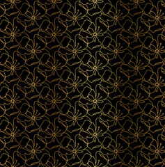 Gold Black Abstract Outline Floral Pattern Background