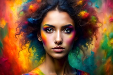 Fototapeta premium woman on multicolored background