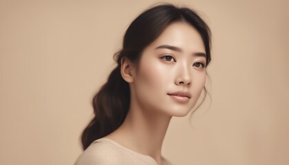 Fototapeta premium Beauty face. europe Woman with natural makeup and healthy skin portrait. Beautiful asian girl model