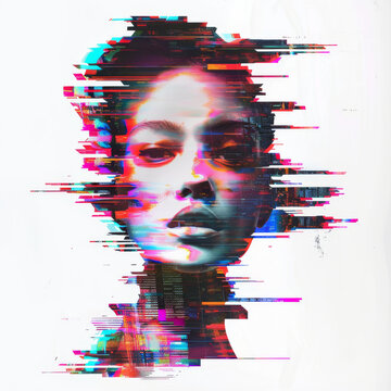 Glitch Portrait of a Woman in Digital Art Style
