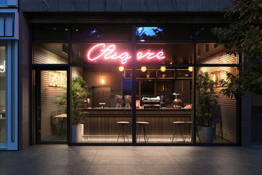 A neon sign with the word "Ogore" in red letters