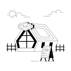Coffee and Cafe Shops Linear Illustrations