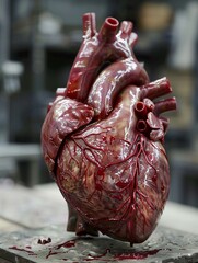 Realistic human heart model being created by a 3D printer for medical study