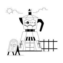 Coffee and Cafe Shops Linear Illustrations