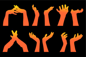 vector, ilustracion, manos, brazo, persona, plantas, señas, pose, amor, dedos, manos libres, siluetas, lenguaje, gestos