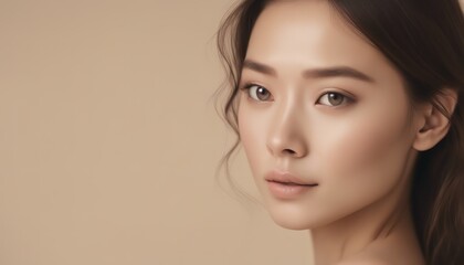 Fototapeta premium Beauty face. europe Woman with natural makeup and healthy skin portrait. Beautiful asian girl model