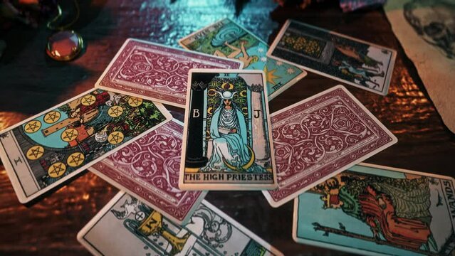 Milan, Italy - July 3, 2001. The High Priestess Bestows Future Knowledge With Ancient Esoteric Spell. Esoteric Prediction Future Secrets. Ancient Esoteric Future Forecasting. Ancient Fortune Telling