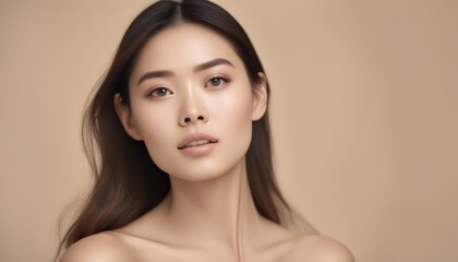 Beauty face. europe Woman with natural makeup and healthy skin portrait. Beautiful asian girl model