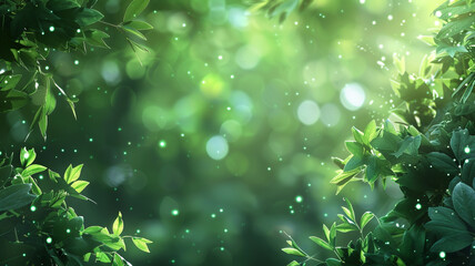 A tranquil, defocused background in a rich forest green, with emerald bokeh lights, reminiscent of sunlight filtering through dense, leafy canopies. - obrazy, fototapety, plakaty