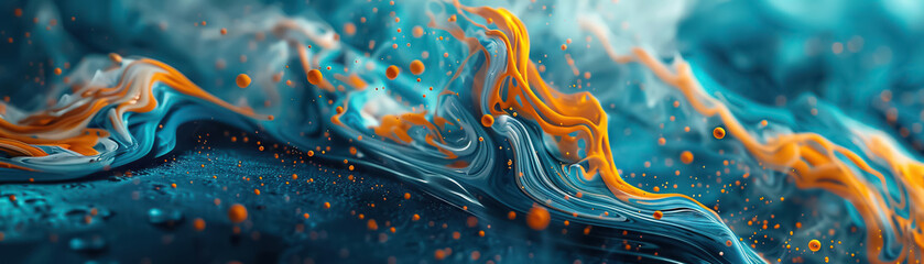 A 4K abstract wallpaper, vibrant teal-orange hues blend with creative shapes, offering a modern artistic background stimulating imagination, super realistic - obrazy, fototapety, plakaty