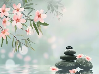 Obraz na płótnie Canvas Spa background with spa stones and flowers.