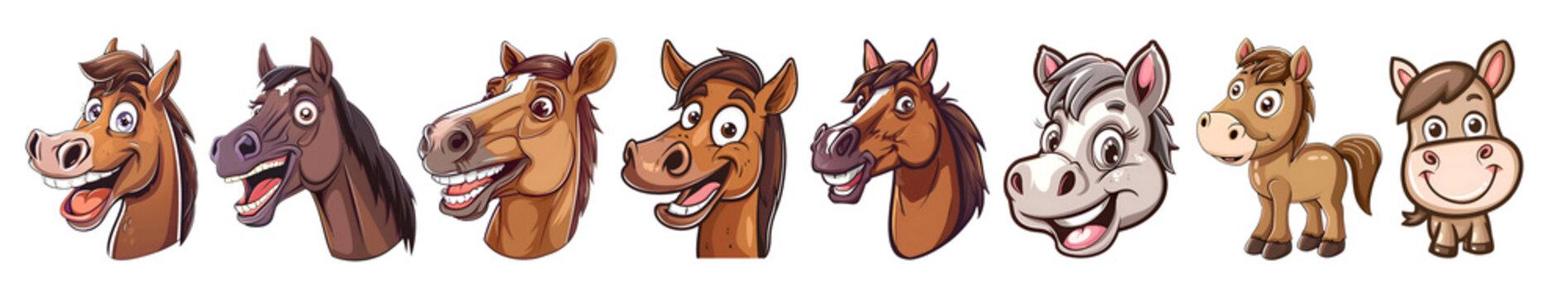 Sticker Pack of a Cute Smiling Horse On a Transparent Background - Ai Generated