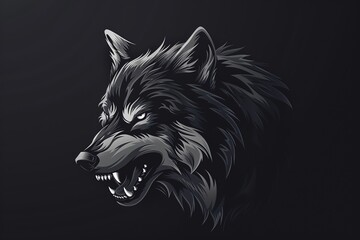Naklejka premium Black wolf head on a black background, Vector illustration, Ai Generated