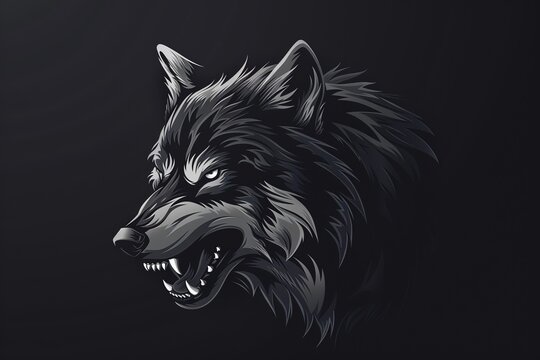 Black wolf head on a black background, Vector illustration, Ai Generated