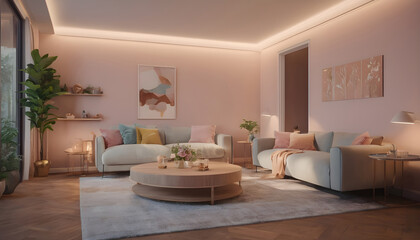 Fototapeta na wymiar Modern living room home Sofa against wall with poster 8