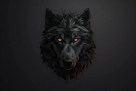 Black wolf head with orange eyes on a dark background, Ai Generated