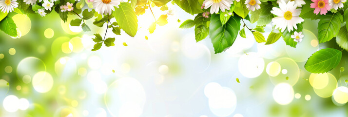 Springtime Blossoms and Fresh Green Leaves Panoramic Banner