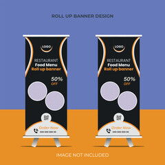 Restaurant food menu roll up banner design with black and yellow color  - obrazy, fototapety, plakaty