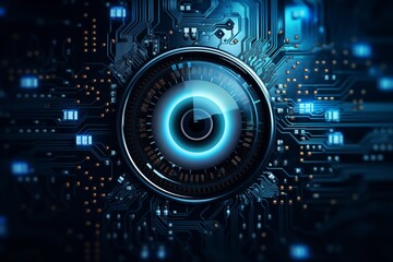 Obraz premium front view blue futuristic circle electronic circuit technology background
