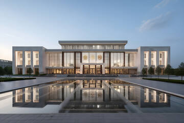 Splendid Showcase of Modern Government Building Architecture contrasting Classic & Contemporary Elements - obrazy, fototapety, plakaty