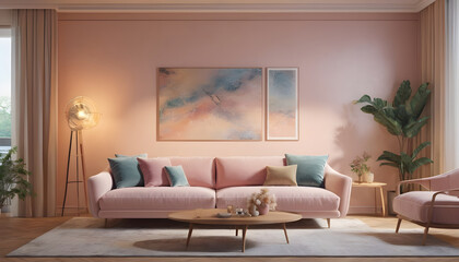 Modern living room home Sofa against wall with poster