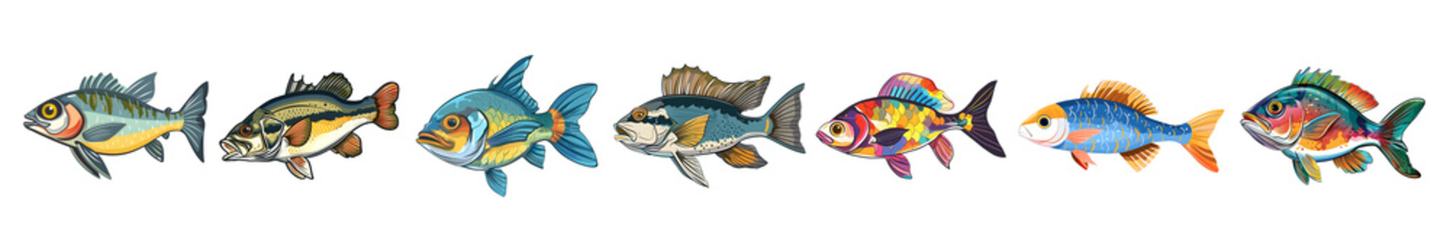 Sticker Pack of a Colorful Ocean Fish On a Transparent Background - Ai Generated