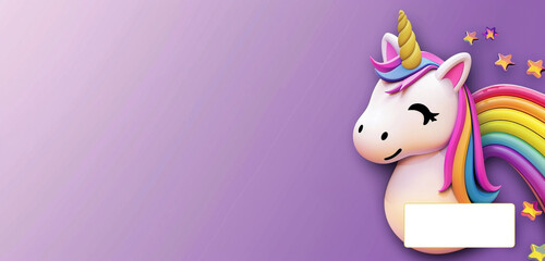 An emoji with a unicorn and rainbow, representing fantasy or imagination, on a purple background with