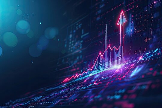 raise arrow chart digital transformation abstract technology background. Big data and business growth currency stock and investment economy