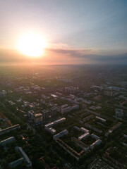 Naklejka na ściany i meble beautiful sunset of Almaty city from above
