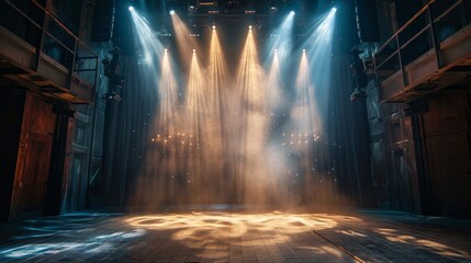 Lighting: A theater stage illuminated by a spotlight - obrazy, fototapety, plakaty