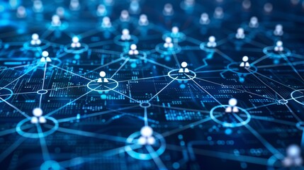 Design a digital network visualization with nodes representing devices and connections