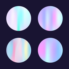 Gradient round set with holographic mesh. Abstract hologram. Iridescent gradient round set. Minimalistic 90s, 80s retro style graphic template for brochure, banner, wallpaper, mobile screen.